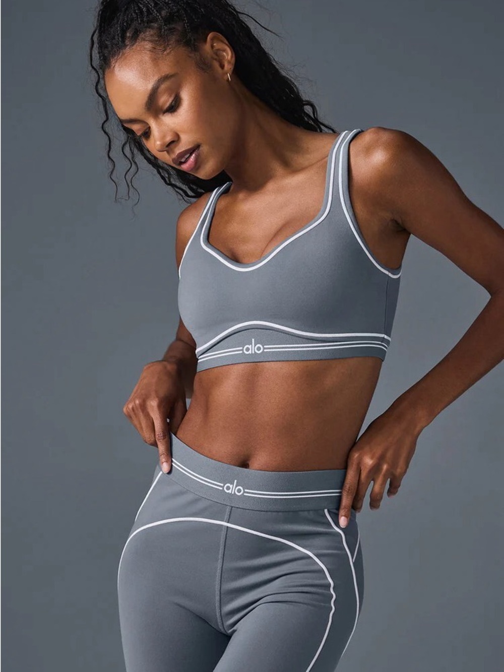 ALO Yoga airbrush heart throb bra in steel grey